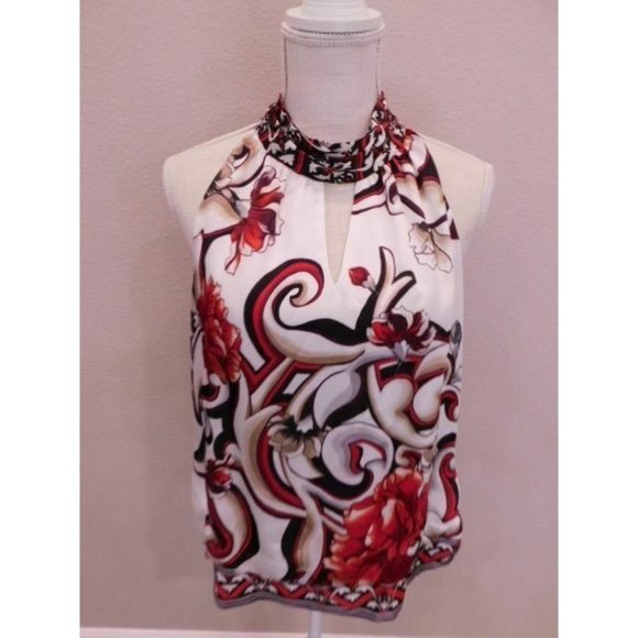 White House Black Market Tops - White House Black Market Orange Black Floral  Blouse size LARGE